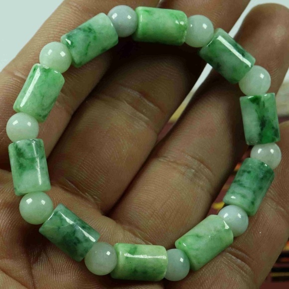 Certified Green 100% Natural A Jade Jadeite 9*9*13mm Barrel Bead Bracelet - Picture 6 of 9